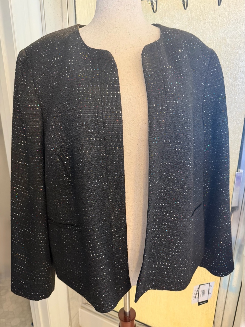 NWT Nine West Black Sequin Tweed Blazer Jacket Plus Size 22W $45